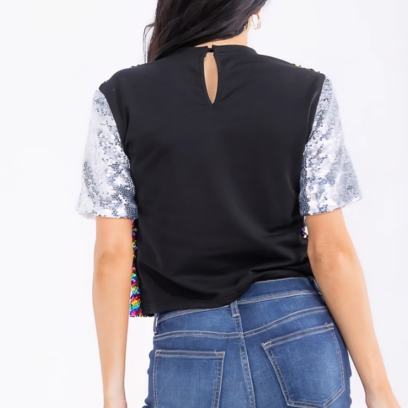 CH6 NWT Strut & Bolt 2 Way Sequin Silver and Multicolor Crop Top Sm Md Lg - Picture 4 of 9